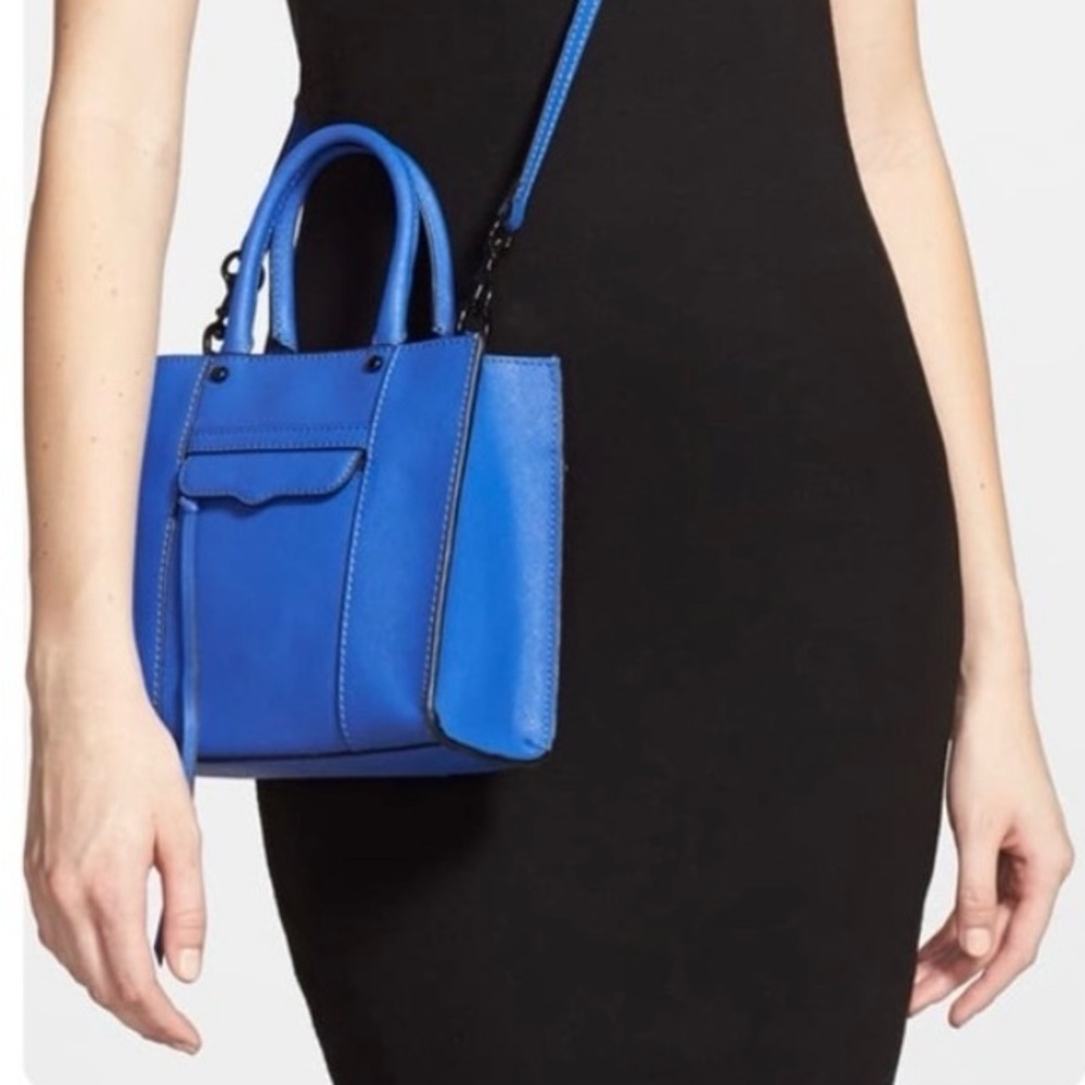 Rebecca Minkoff Blue Leather Mini M.A.B. Tote Bag Satchel Crossbody Purse